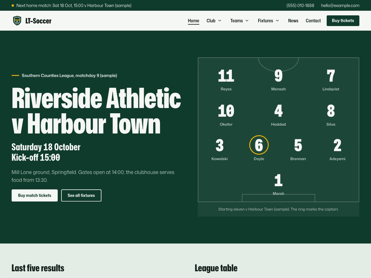Home page of the LT Soccer demo