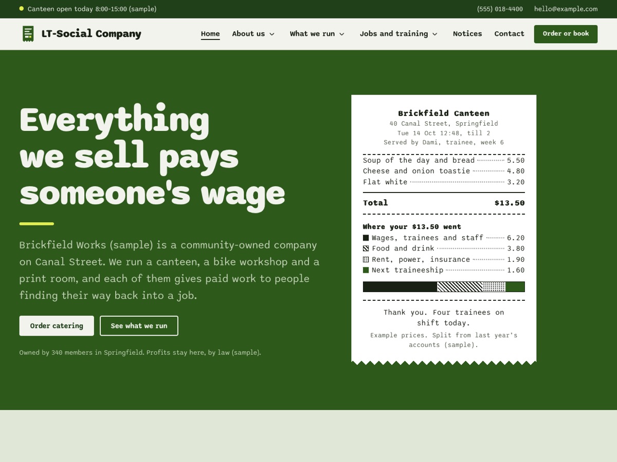 Home page of the LT Social Company demo