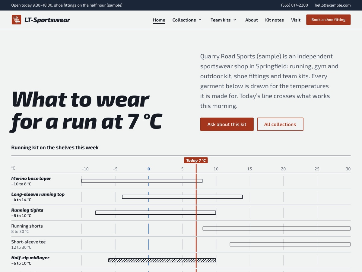 Home page of the LT Sportswear demo