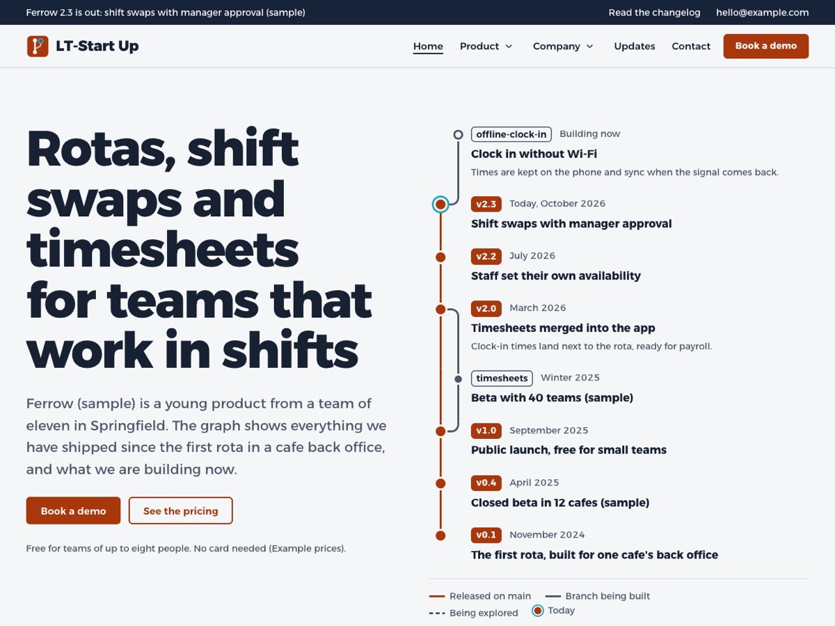 Home page of the LT Start Up demo
