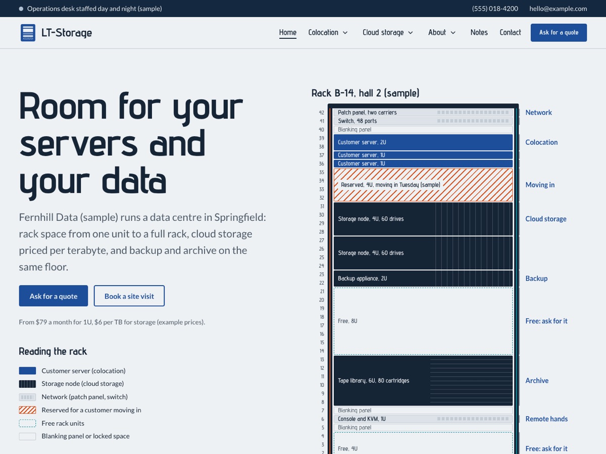 Home page of the LT Storage demo
