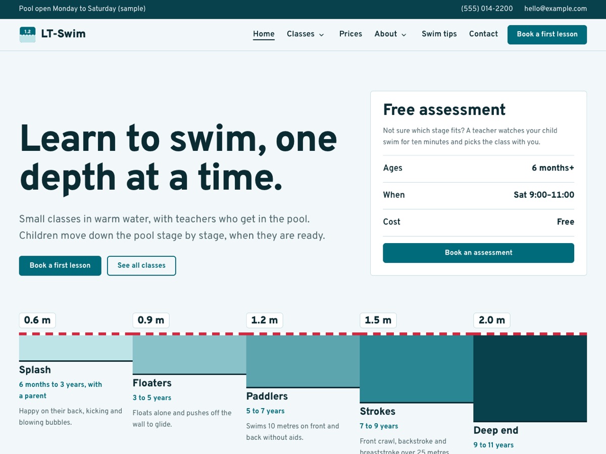 Home page of the LT Swim demo