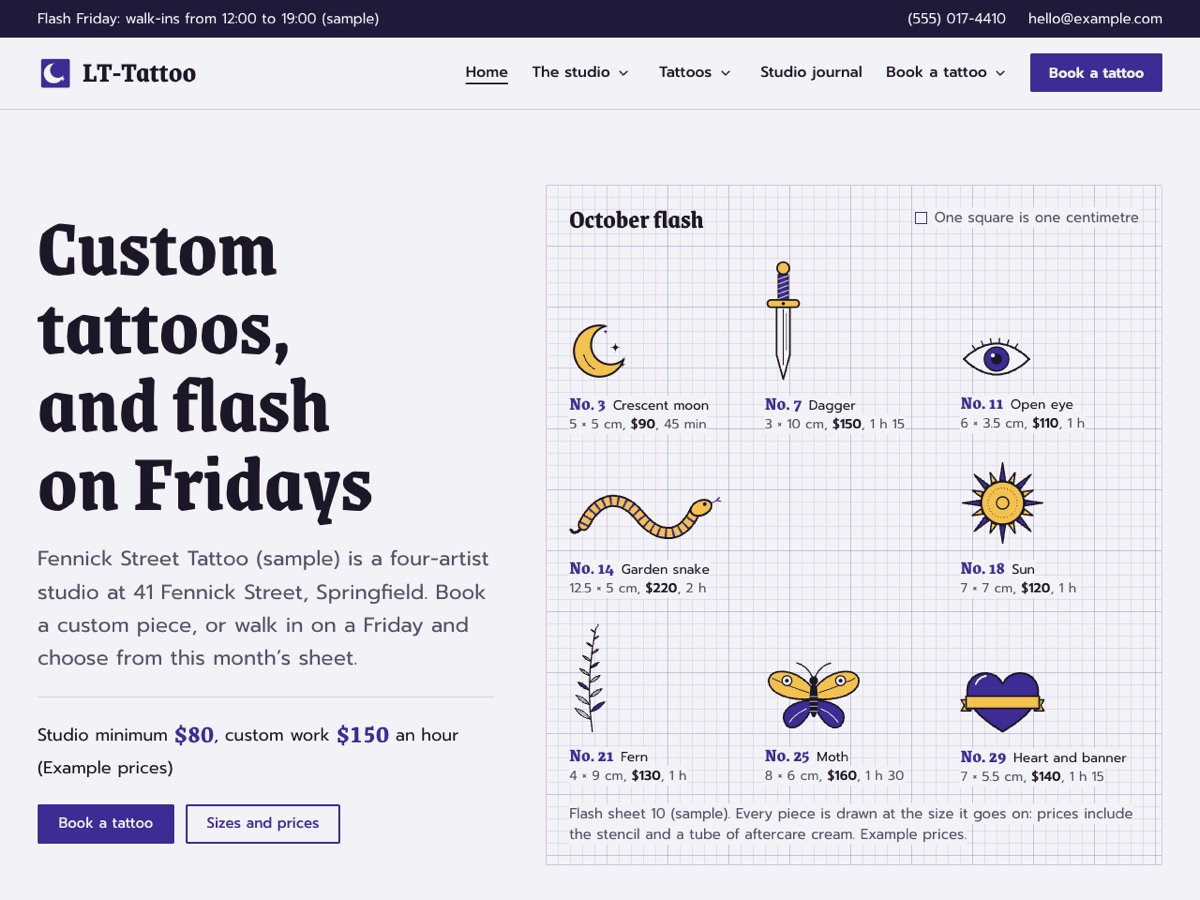 Home page of the LT Tattoo demo