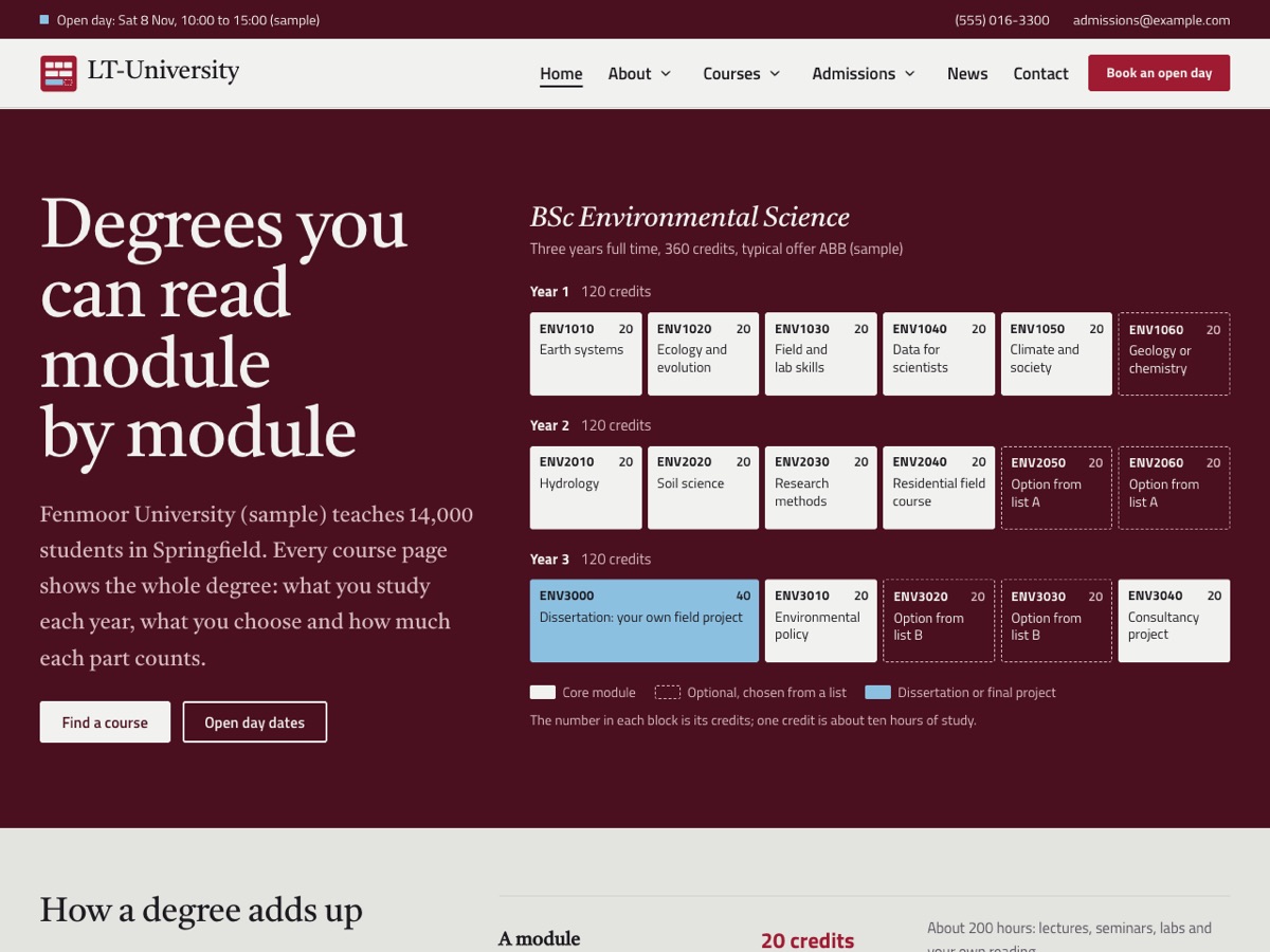 Home page of the LT University demo