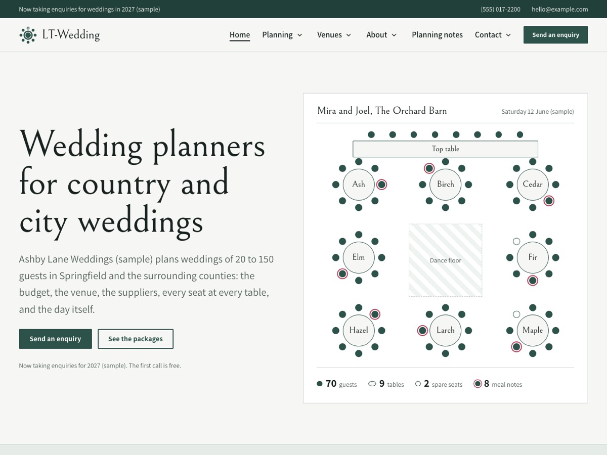 Home page of the LT Wedding demo
