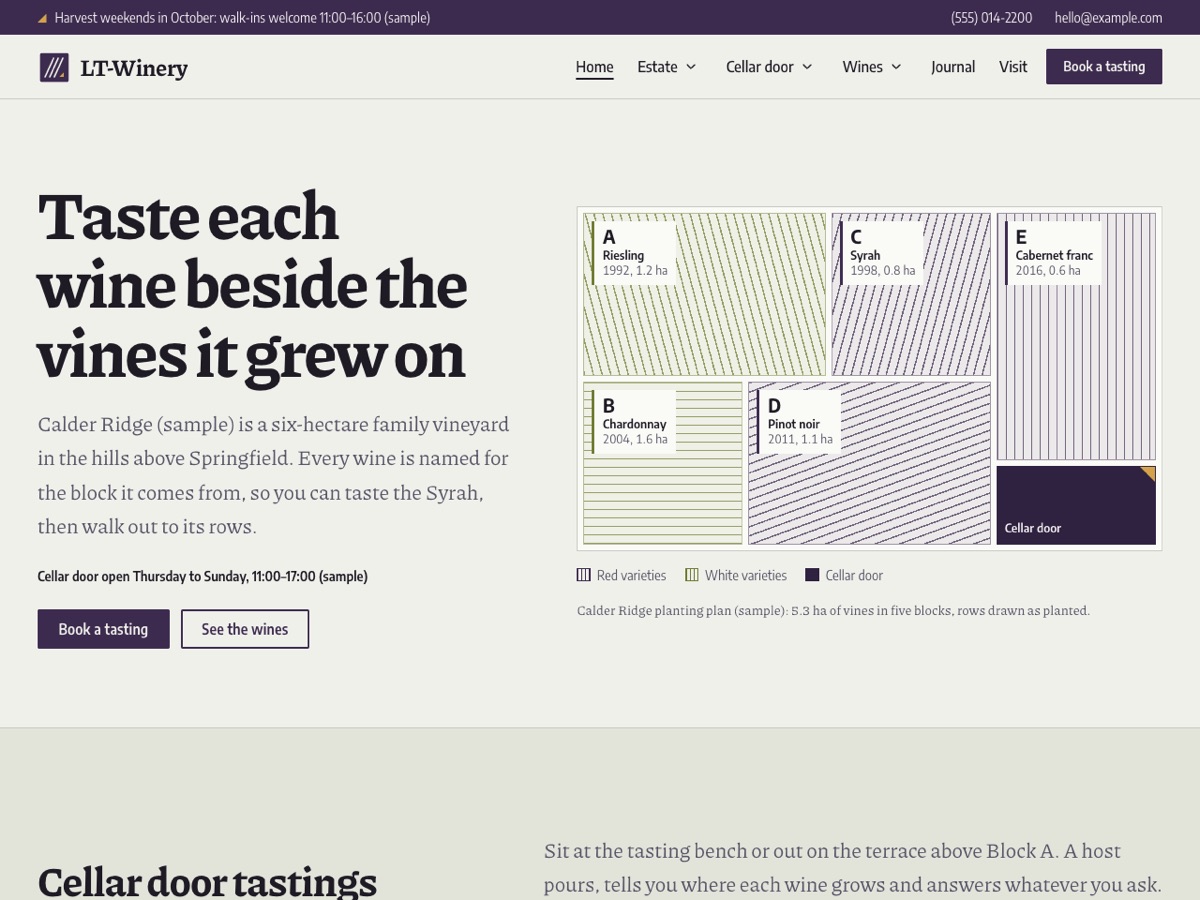 Home page of the LT Winery demo