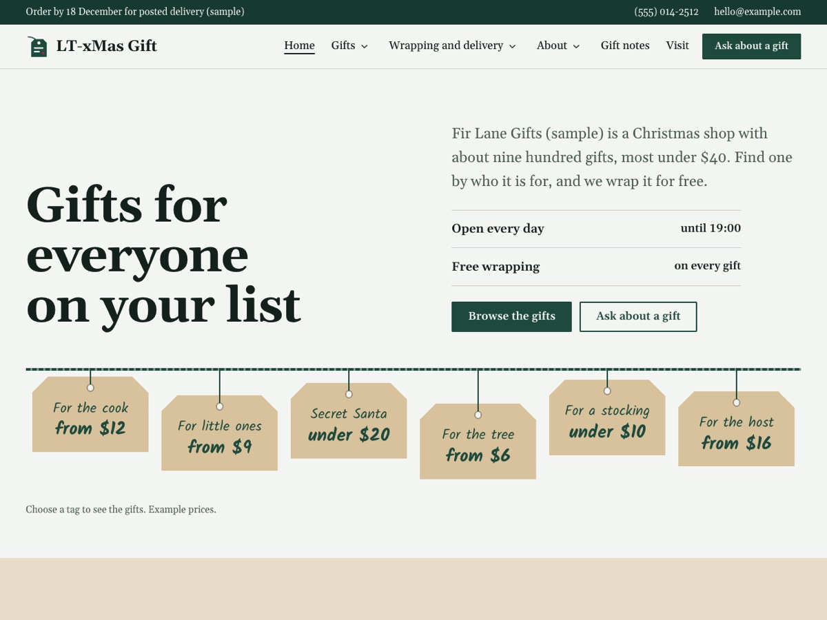 Home page of the LT xMas Gift demo