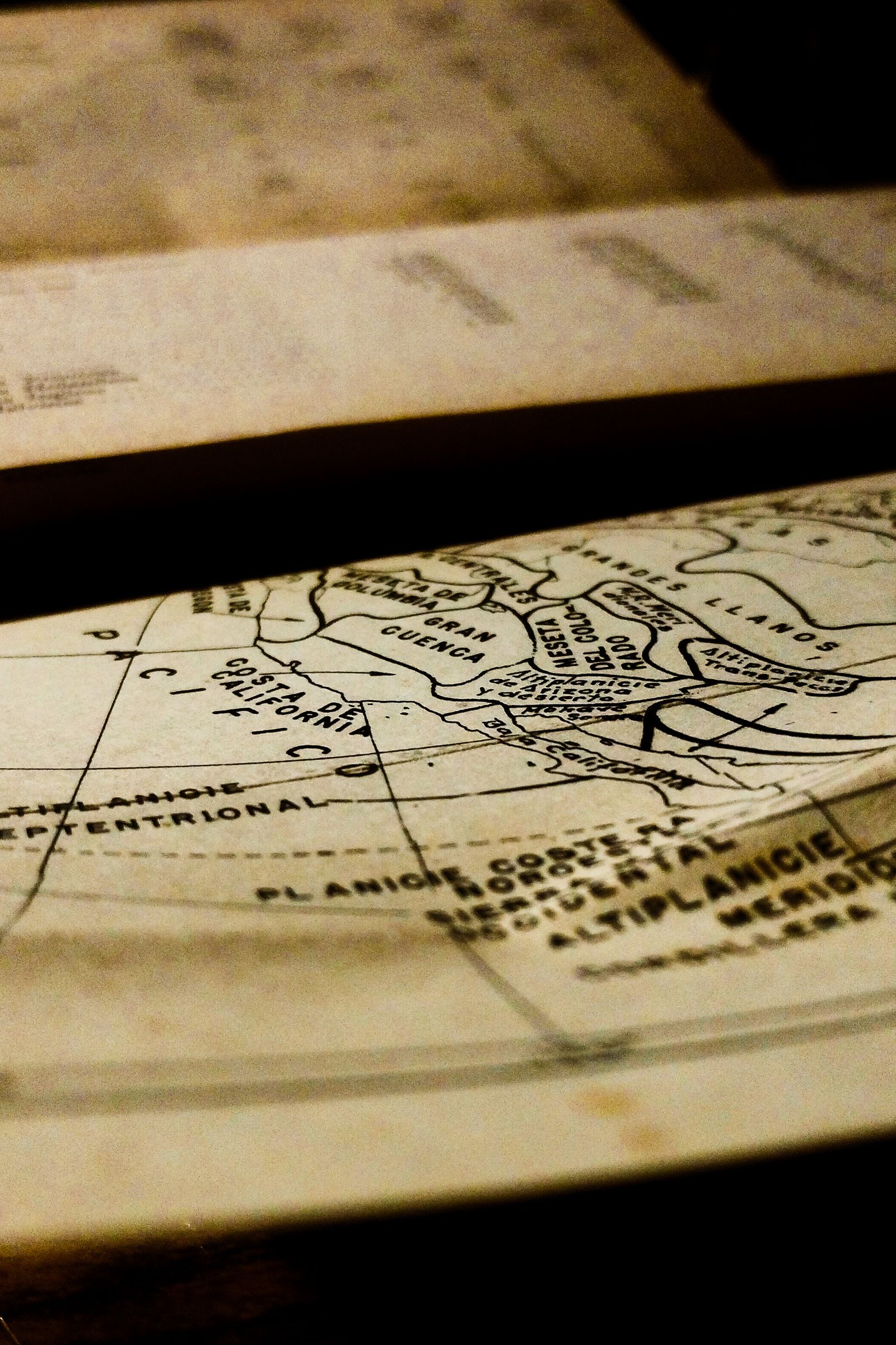 Detail of an old printed map with hand-lettered place names