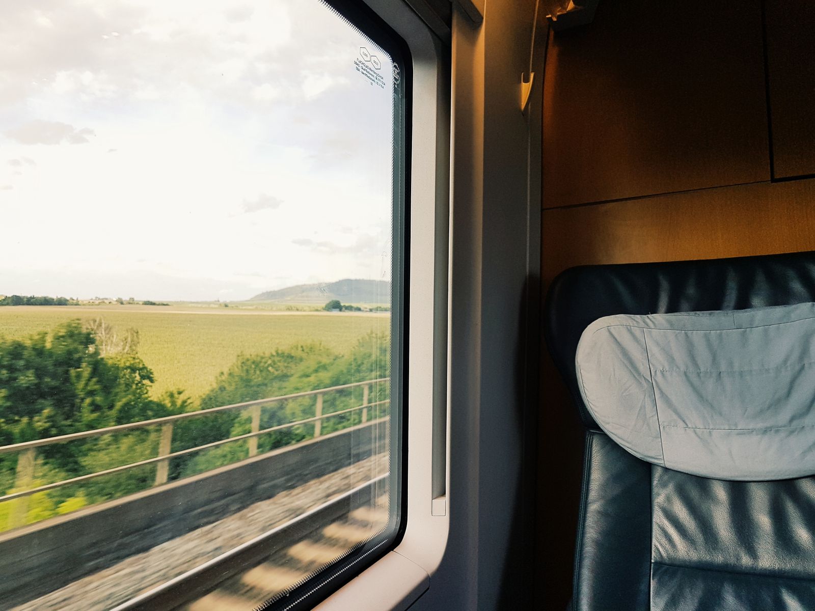 Green countryside seen from a train window